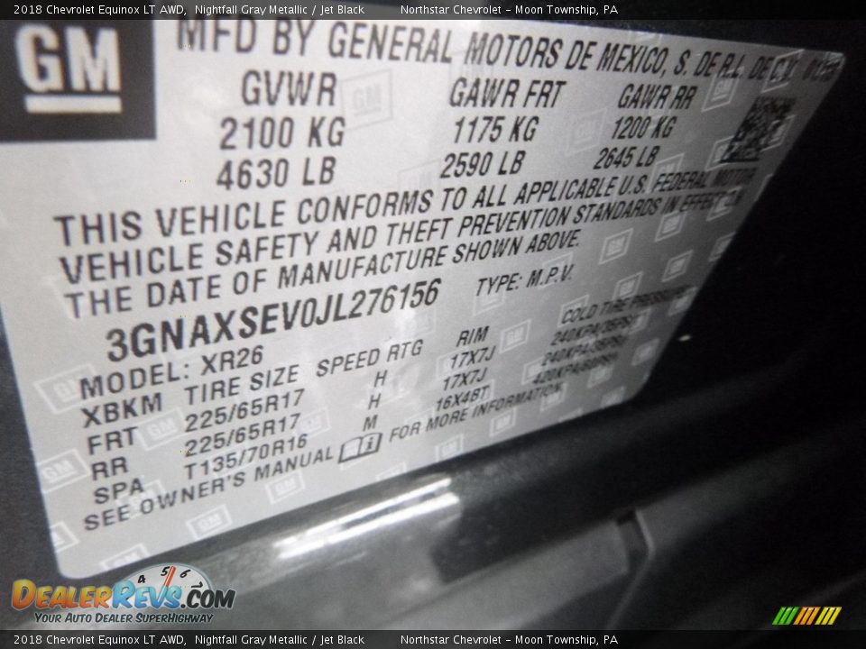 2018 Chevrolet Equinox LT AWD Nightfall Gray Metallic / Jet Black Photo #16