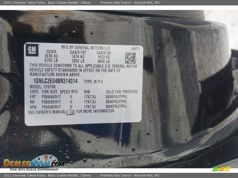 2011 Chevrolet Tahoe Police Black Granite Metallic / Ebony Photo #11