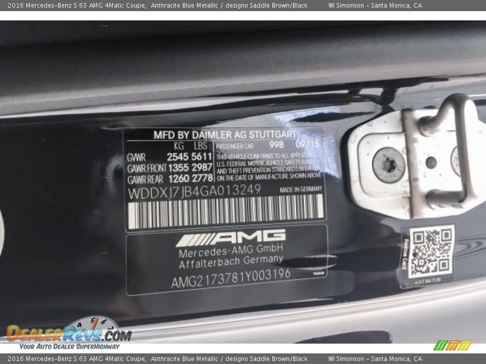 2016 Mercedes-Benz S 63 AMG 4Matic Coupe Anthracite Blue Metallic / designo Saddle Brown/Black Photo #23