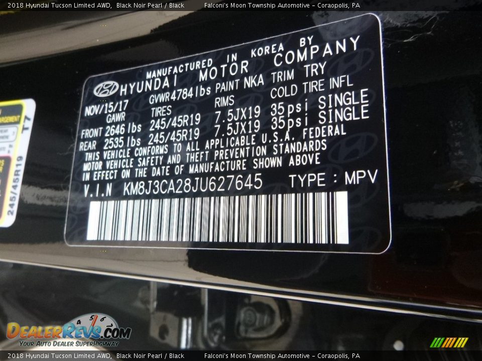 2018 Hyundai Tucson Limited AWD Black Noir Pearl / Black Photo #12