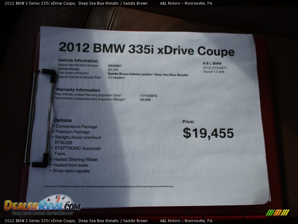 2012 BMW 3 Series 335i xDrive Coupe Deep Sea Blue Metallic / Saddle Brown Photo #12