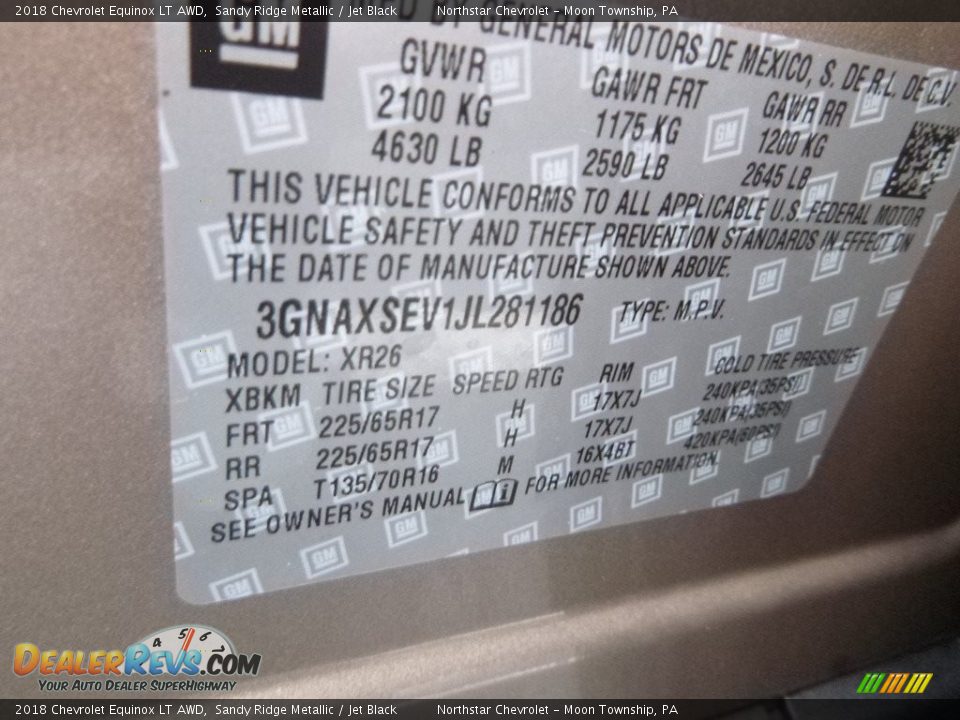 2018 Chevrolet Equinox LT AWD Sandy Ridge Metallic / Jet Black Photo #16