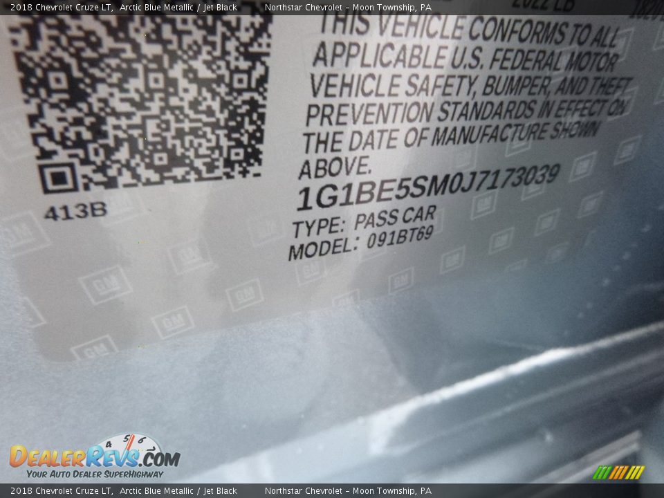 2018 Chevrolet Cruze LT Arctic Blue Metallic / Jet Black Photo #16