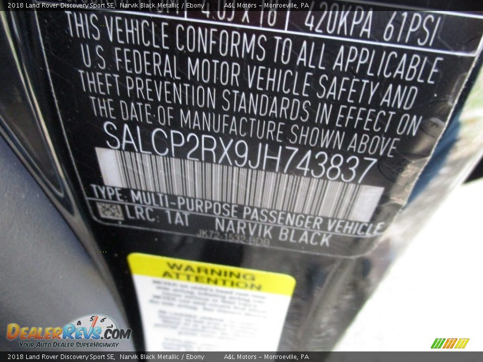 2018 Land Rover Discovery Sport SE Narvik Black Metallic / Ebony Photo #19