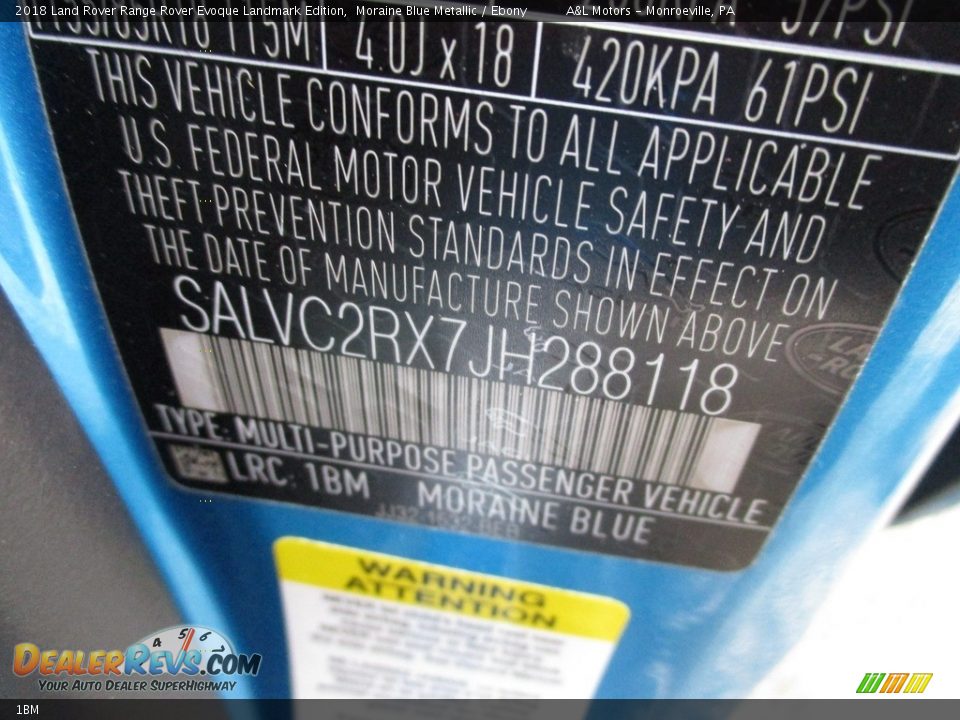 Land Rover Color Code 1BM Moraine Blue Metallic