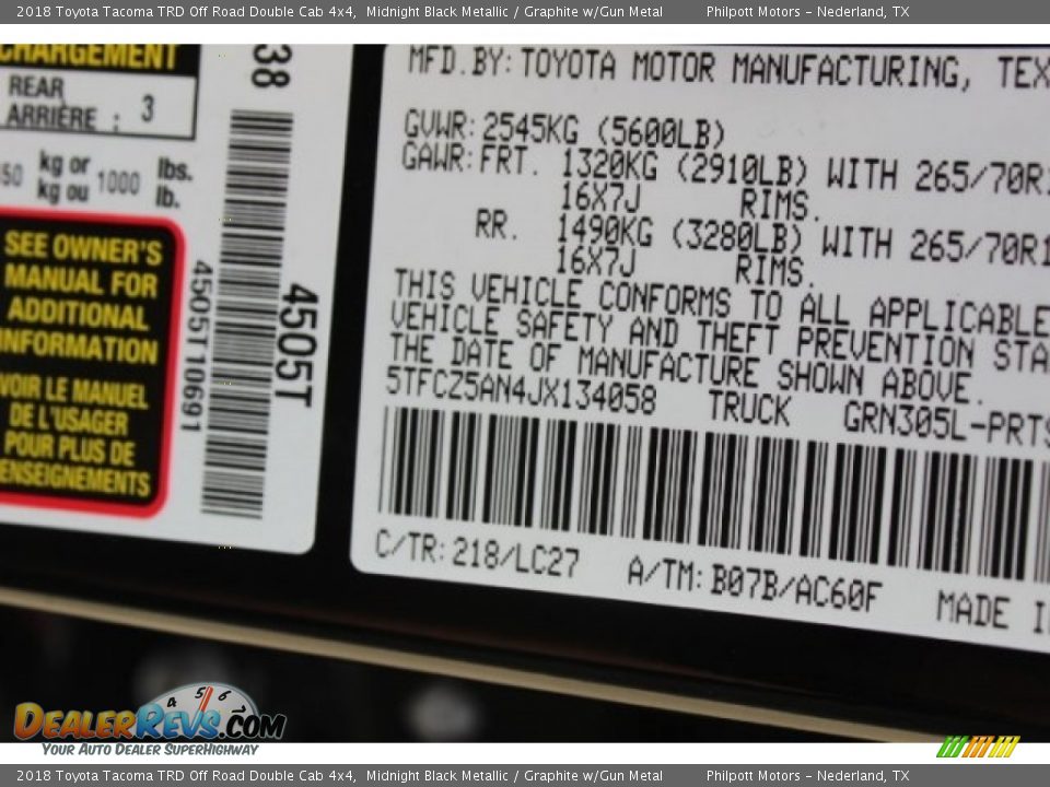 2018 Toyota Tacoma TRD Off Road Double Cab 4x4 Midnight Black Metallic / Graphite w/Gun Metal Photo #34