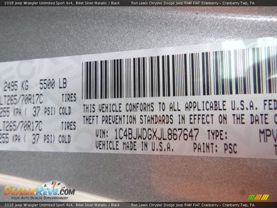 2018 Jeep Wrangler Unlimited Sport 4x4 Billet Silver Metallic / Black Photo #14