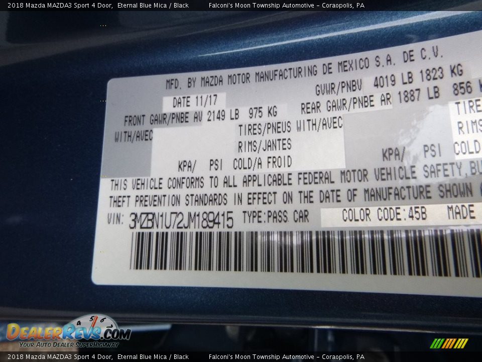 2018 Mazda MAZDA3 Sport 4 Door Eternal Blue Mica / Black Photo #13
