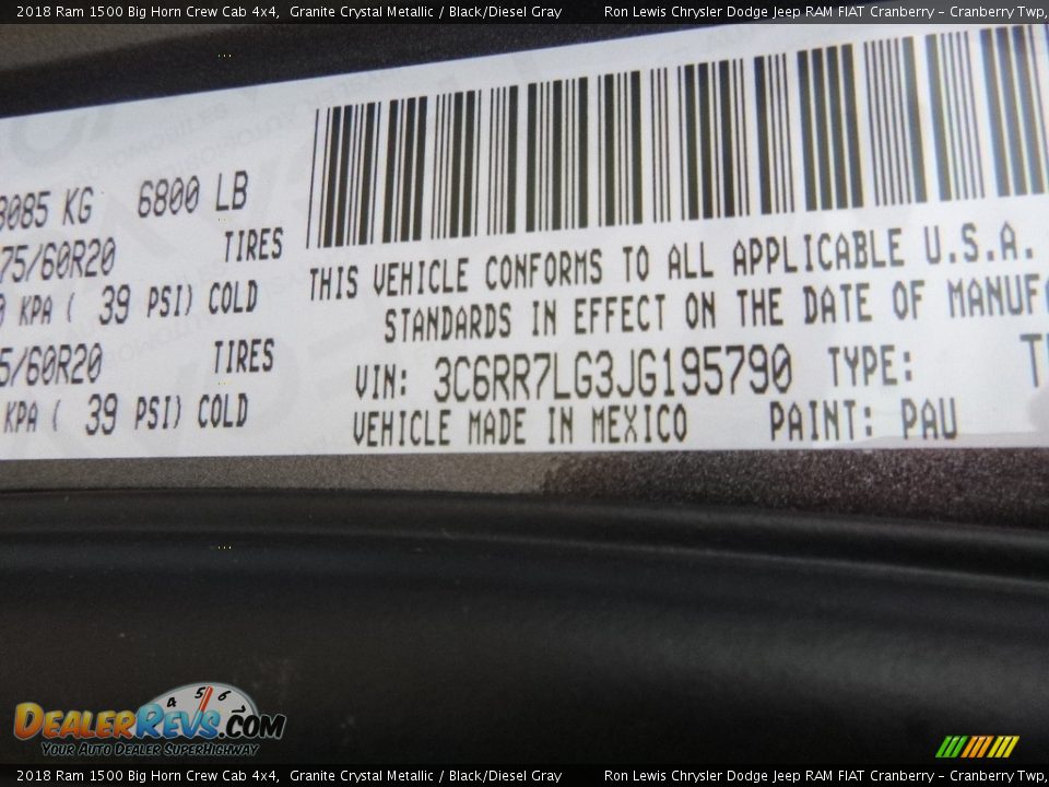 2018 Ram 1500 Big Horn Crew Cab 4x4 Granite Crystal Metallic / Black/Diesel Gray Photo #16
