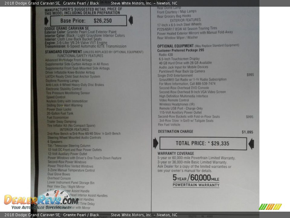 2018 Dodge Grand Caravan SE Granite Pearl / Black Photo #34