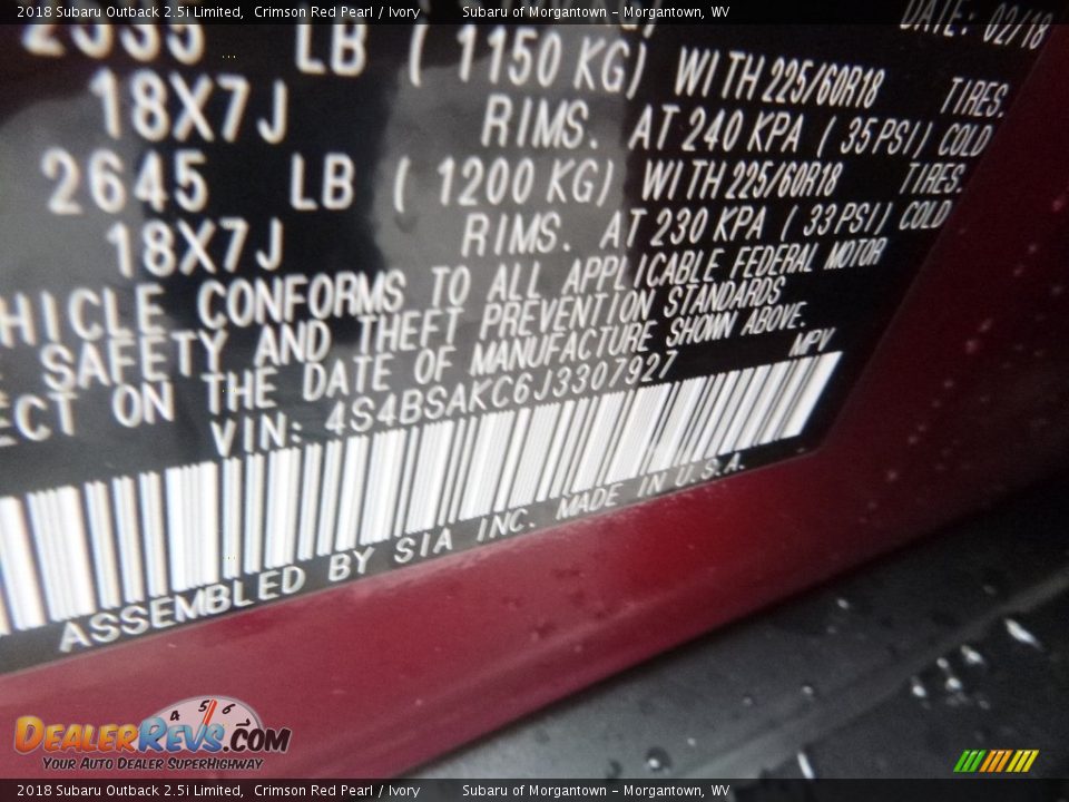 2018 Subaru Outback 2.5i Limited Crimson Red Pearl / Ivory Photo #17