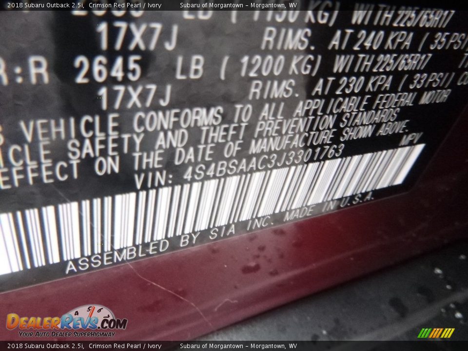 2018 Subaru Outback 2.5i Crimson Red Pearl / Ivory Photo #16