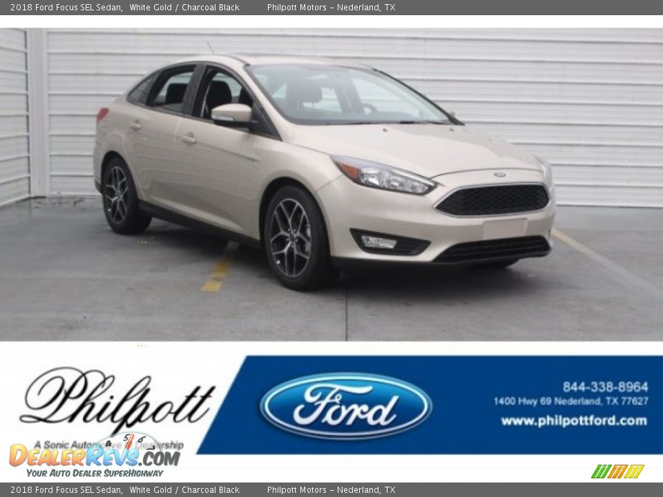 2018 Ford Focus SEL Sedan White Gold / Charcoal Black Photo #1