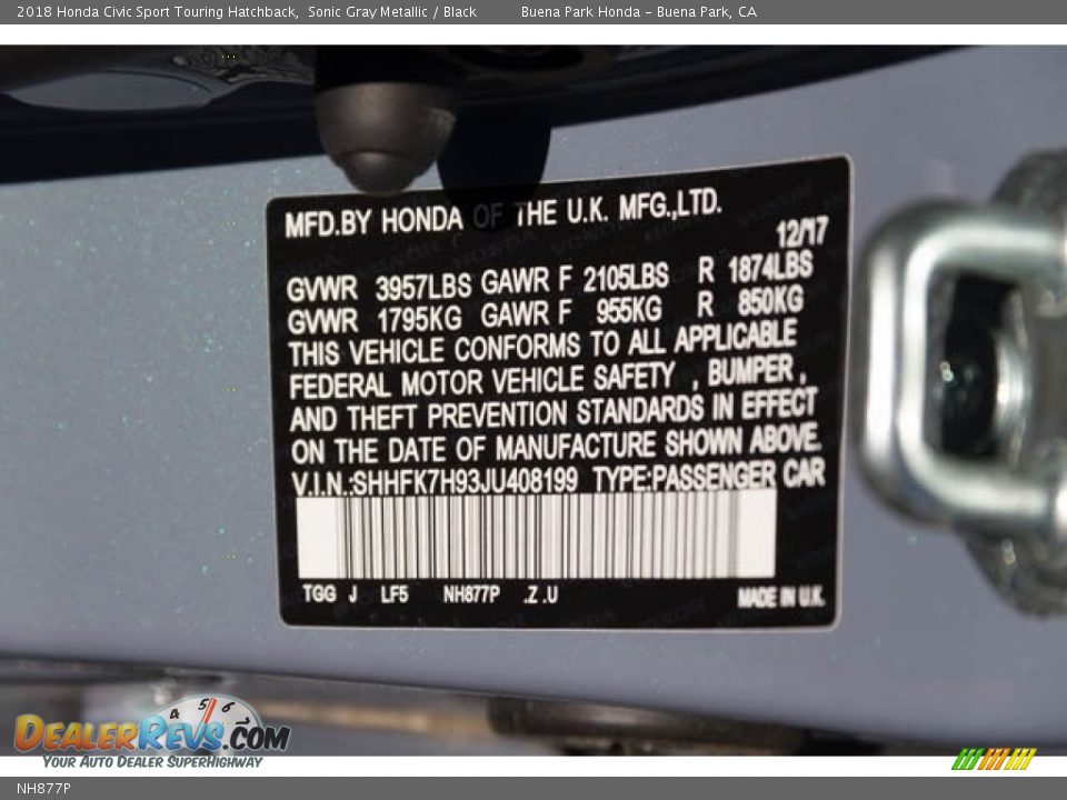 Honda Color Code NH877P Sonic Gray Metallic