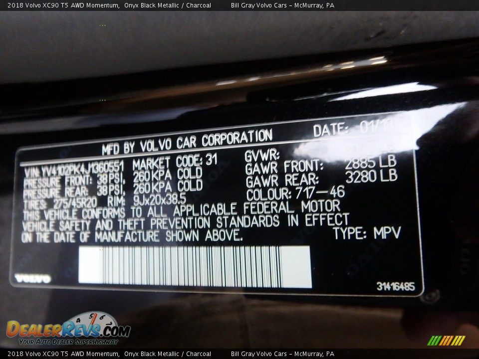 2018 Volvo XC90 T5 AWD Momentum Onyx Black Metallic / Charcoal Photo #12