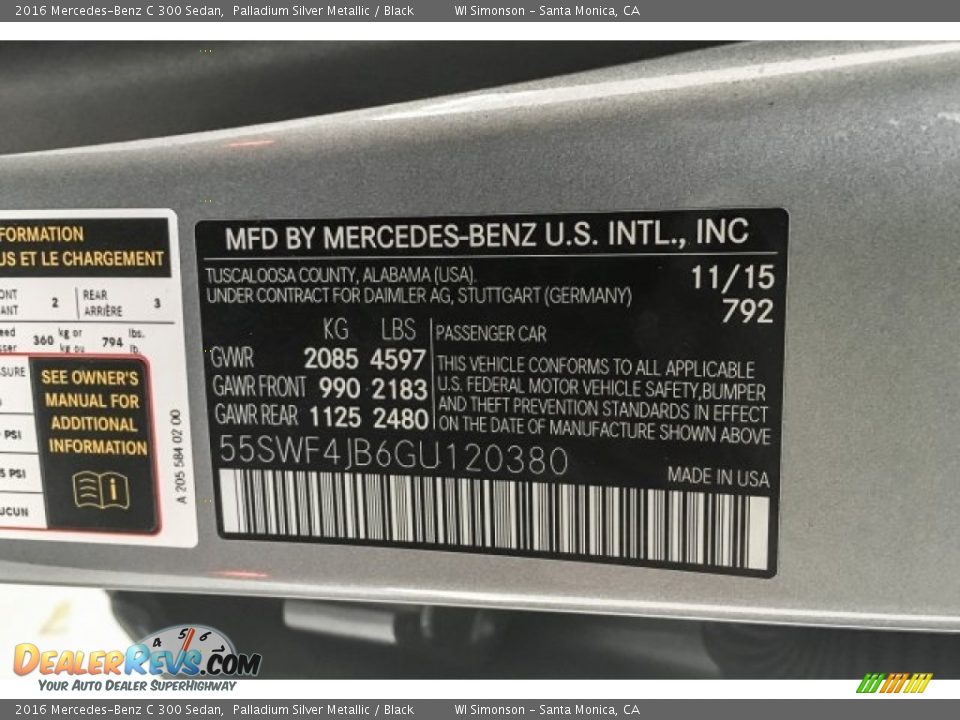 2016 Mercedes-Benz C 300 Sedan Palladium Silver Metallic / Black Photo #23