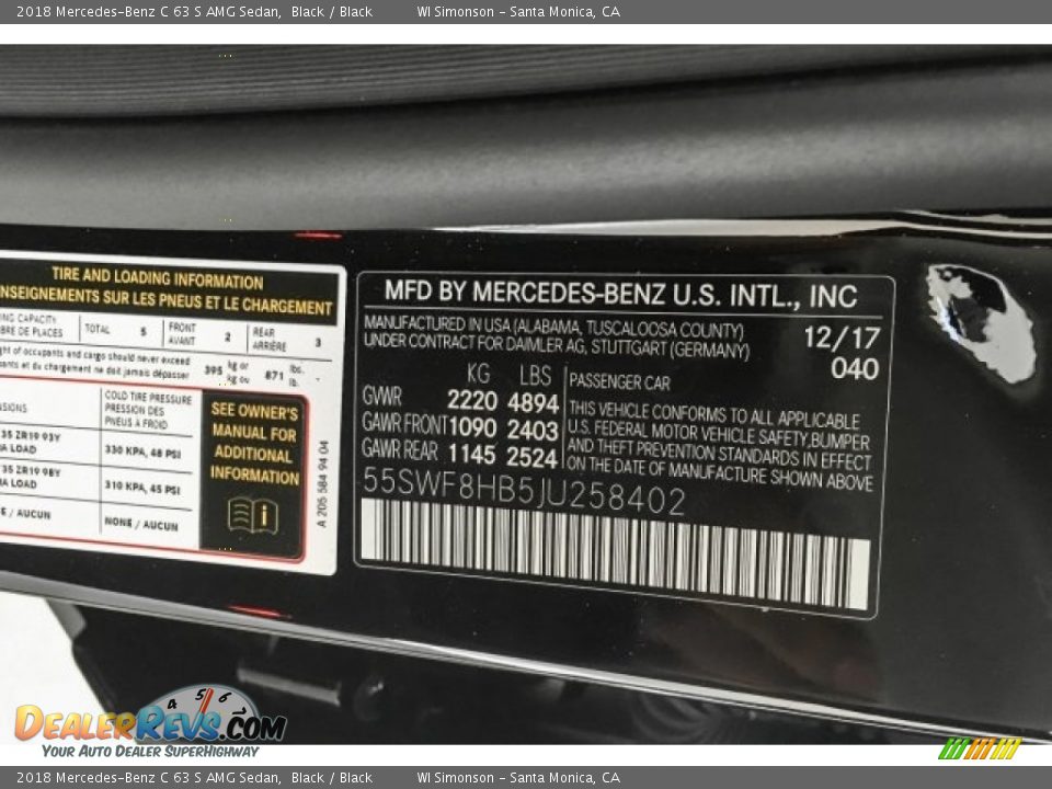 2018 Mercedes-Benz C 63 S AMG Sedan Black / Black Photo #24