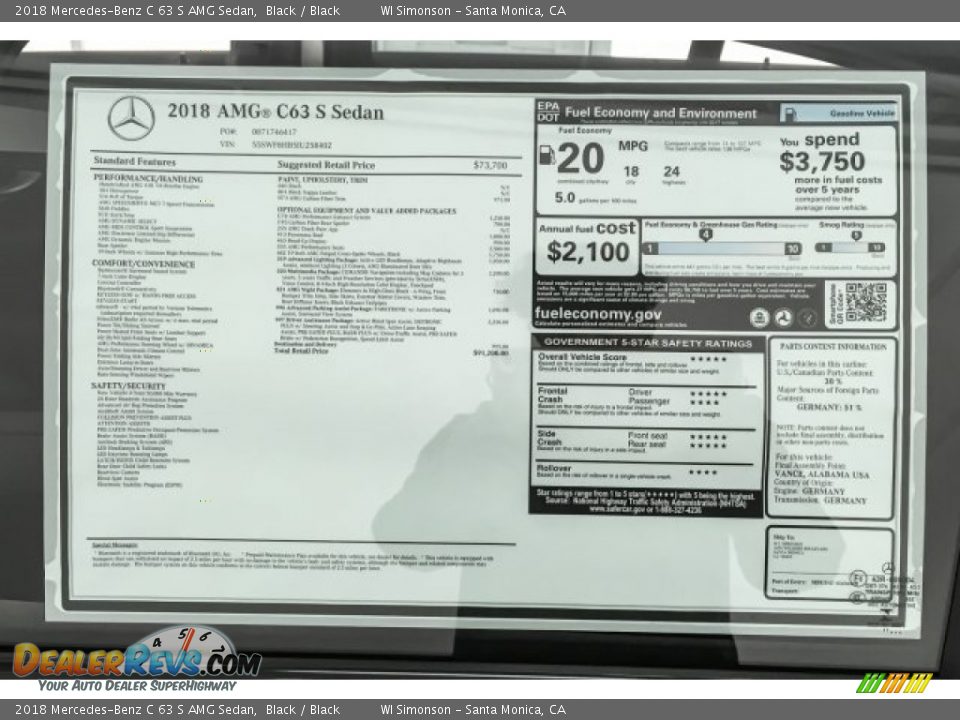 2018 Mercedes-Benz C 63 S AMG Sedan Black / Black Photo #27