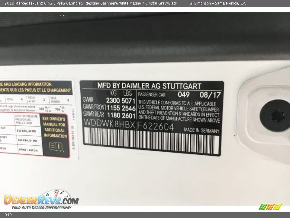 Mercedes-Benz Color Code 049 designo Cashmere White Magno