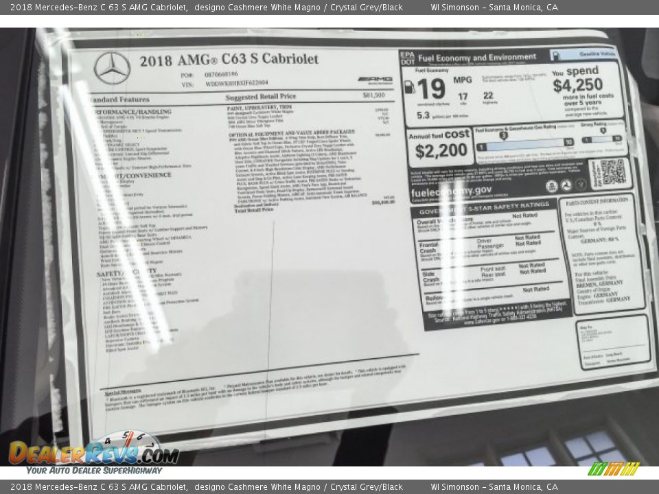 2018 Mercedes-Benz C 63 S AMG Cabriolet Window Sticker Photo #27