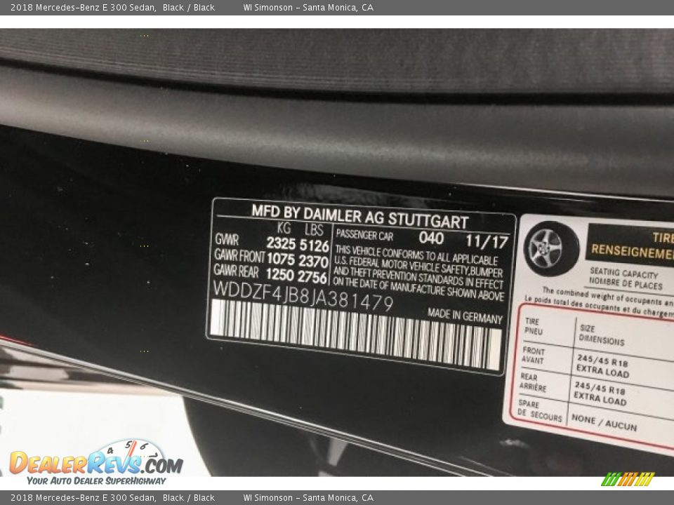 2018 Mercedes-Benz E 300 Sedan Black / Black Photo #10