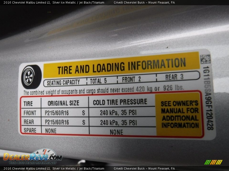 2016 Chevrolet Malibu Limited LS Silver Ice Metallic / Jet Black/Titanium Photo #31