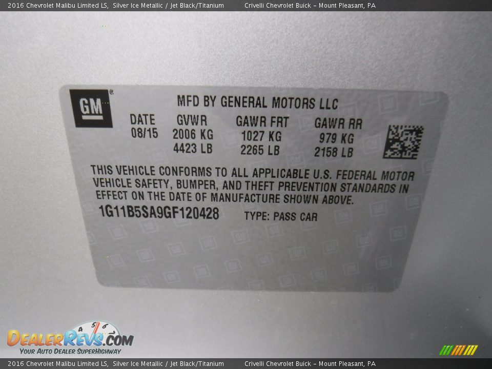 2016 Chevrolet Malibu Limited LS Silver Ice Metallic / Jet Black/Titanium Photo #32