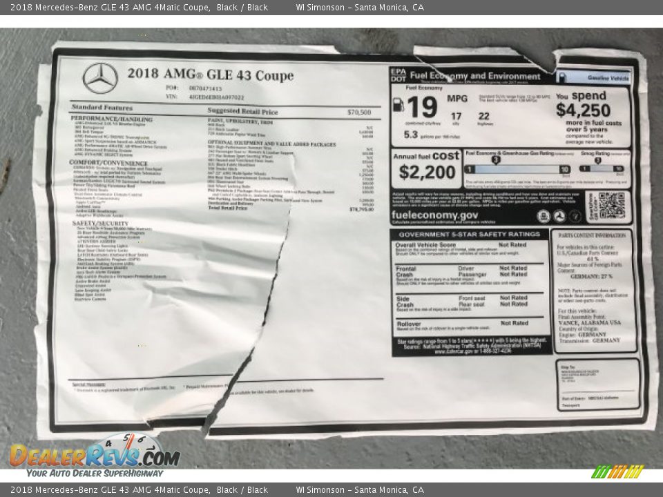2018 Mercedes-Benz GLE 43 AMG 4Matic Coupe Black / Black Photo #26