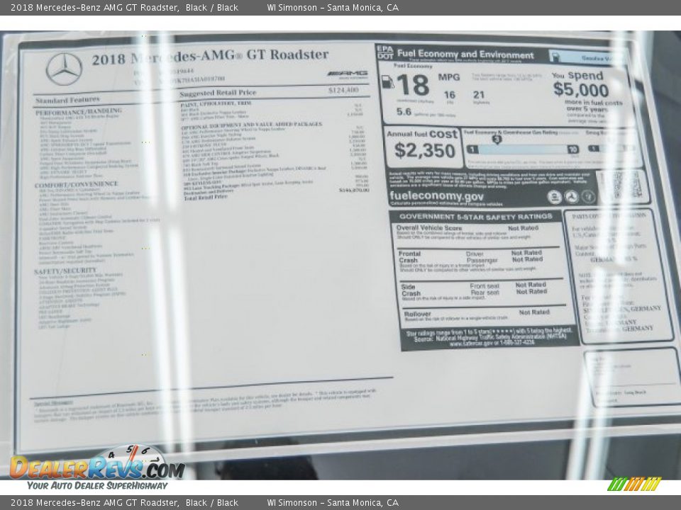 2018 Mercedes-Benz AMG GT Roadster Window Sticker Photo #12