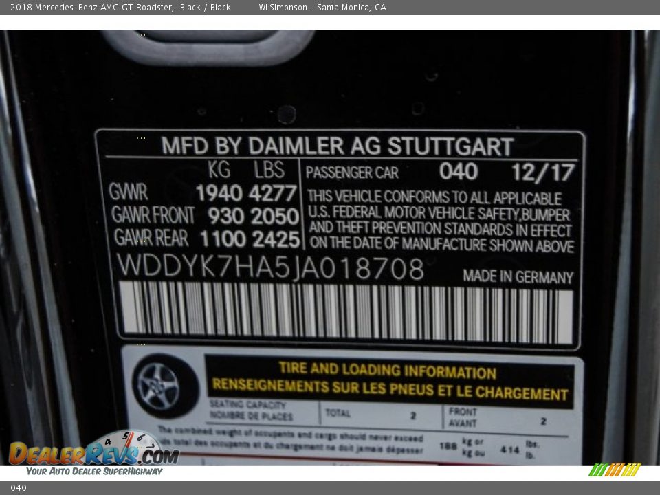 Mercedes-Benz Color Code 040 Black