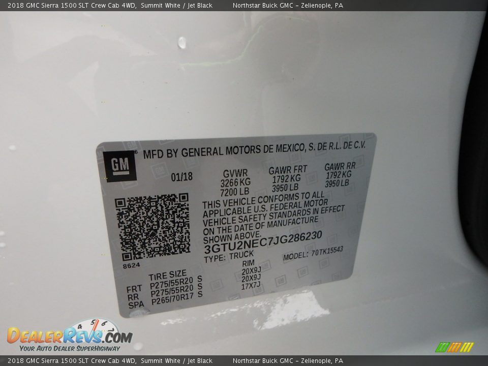 2018 GMC Sierra 1500 SLT Crew Cab 4WD Summit White / Jet Black Photo #15