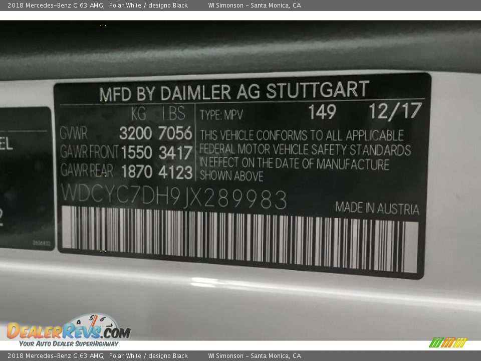 2018 Mercedes-Benz G 63 AMG Polar White / designo Black Photo #22