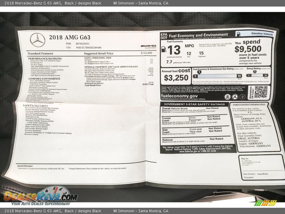 2018 Mercedes-Benz G 63 AMG Window Sticker Photo #26