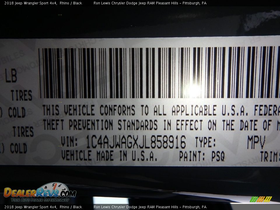 2018 Jeep Wrangler Sport 4x4 Rhino / Black Photo #14