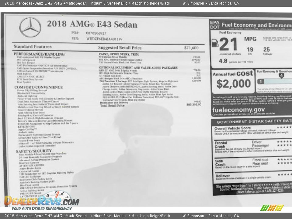 2018 Mercedes-Benz E 43 AMG 4Matic Sedan Window Sticker Photo #32