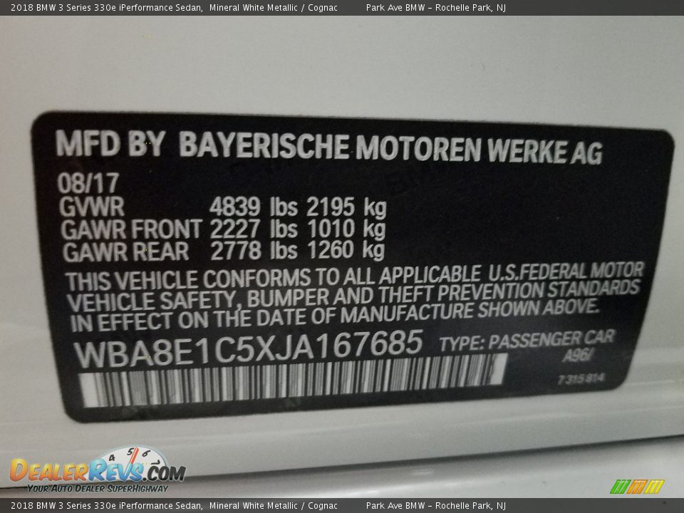 2018 BMW 3 Series 330e iPerformance Sedan Mineral White Metallic / Cognac Photo #29