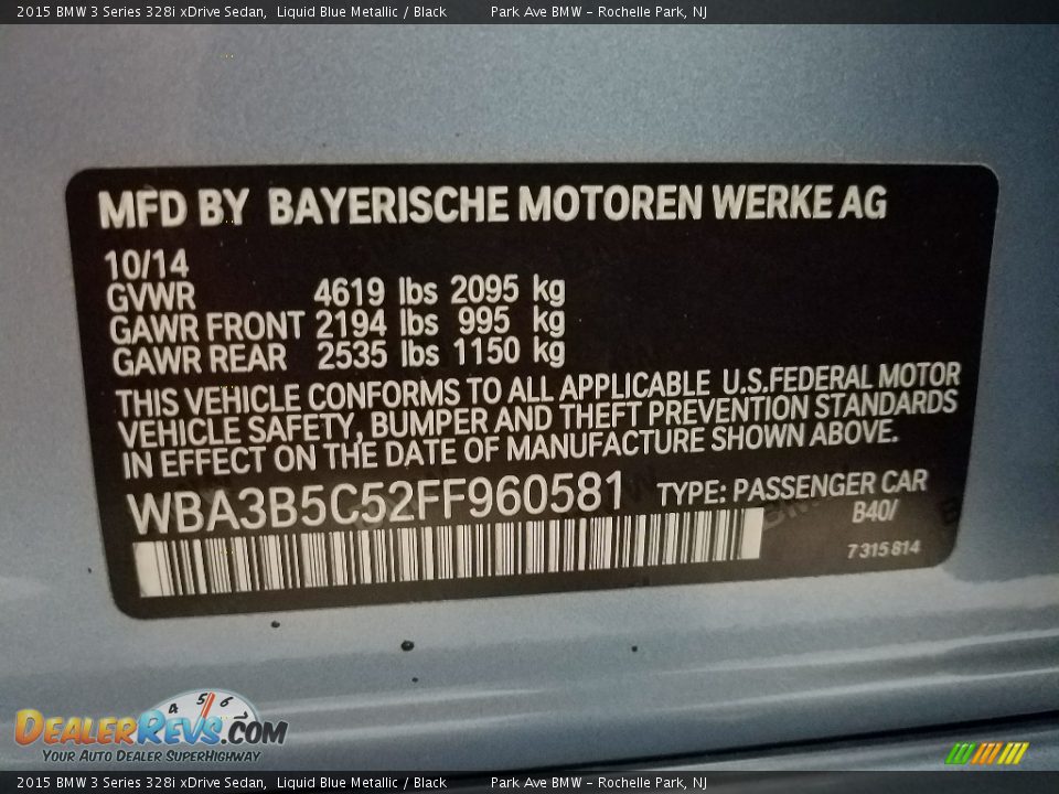 2015 BMW 3 Series 328i xDrive Sedan Liquid Blue Metallic / Black Photo #28