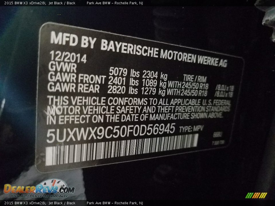 2015 BMW X3 xDrive28i Jet Black / Black Photo #28