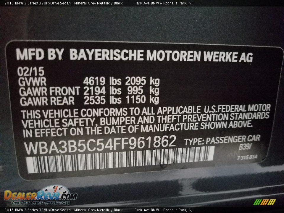 2015 BMW 3 Series 328i xDrive Sedan Mineral Grey Metallic / Black Photo #28