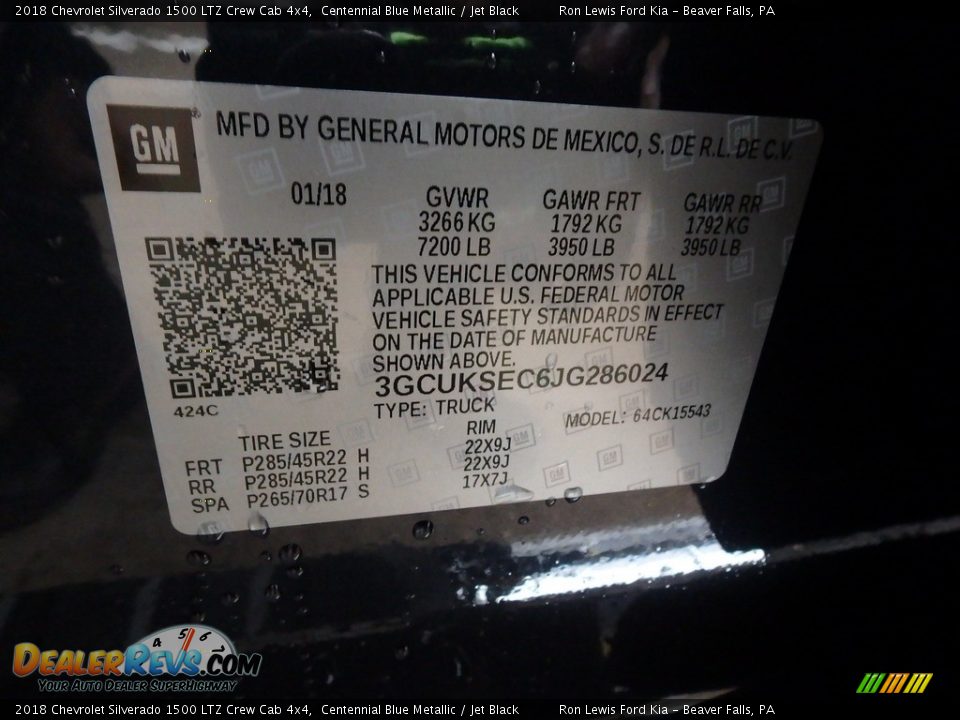 2018 Chevrolet Silverado 1500 LTZ Crew Cab 4x4 Centennial Blue Metallic / Jet Black Photo #17