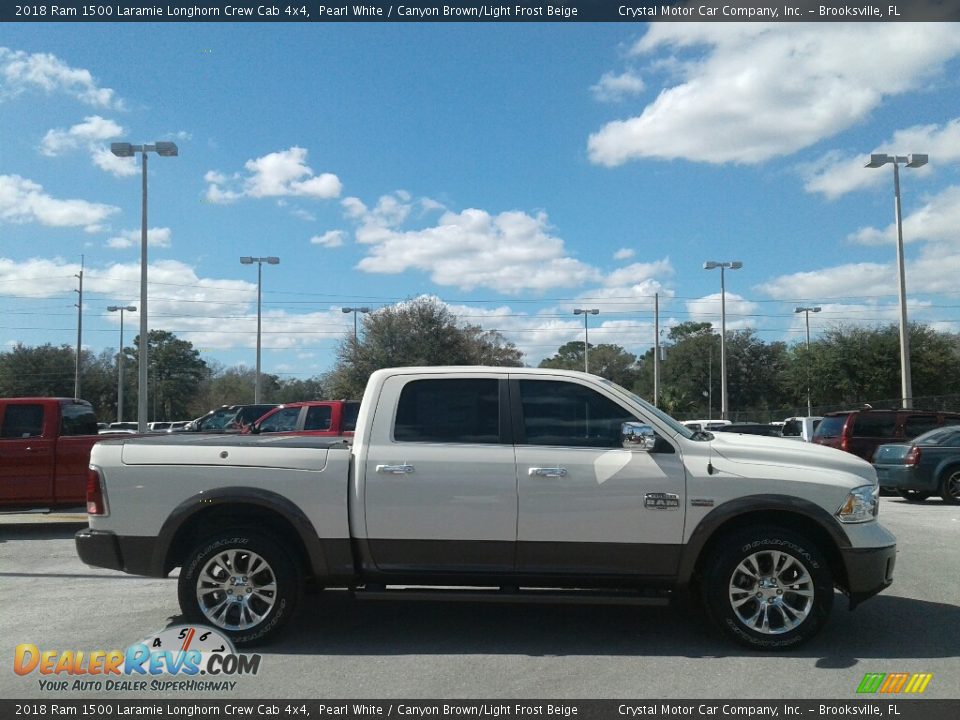 2018 Ram 1500 Laramie Longhorn Crew Cab 4x4 Pearl White / Canyon Brown/Light Frost Beige Photo #6