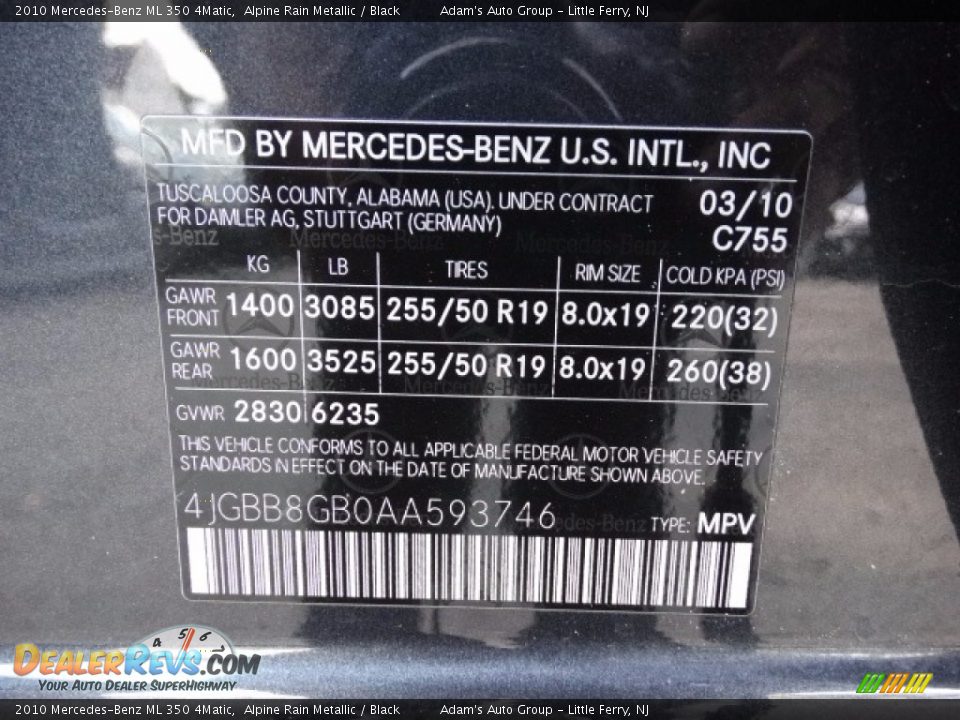 2010 Mercedes-Benz ML 350 4Matic Alpine Rain Metallic / Black Photo #7