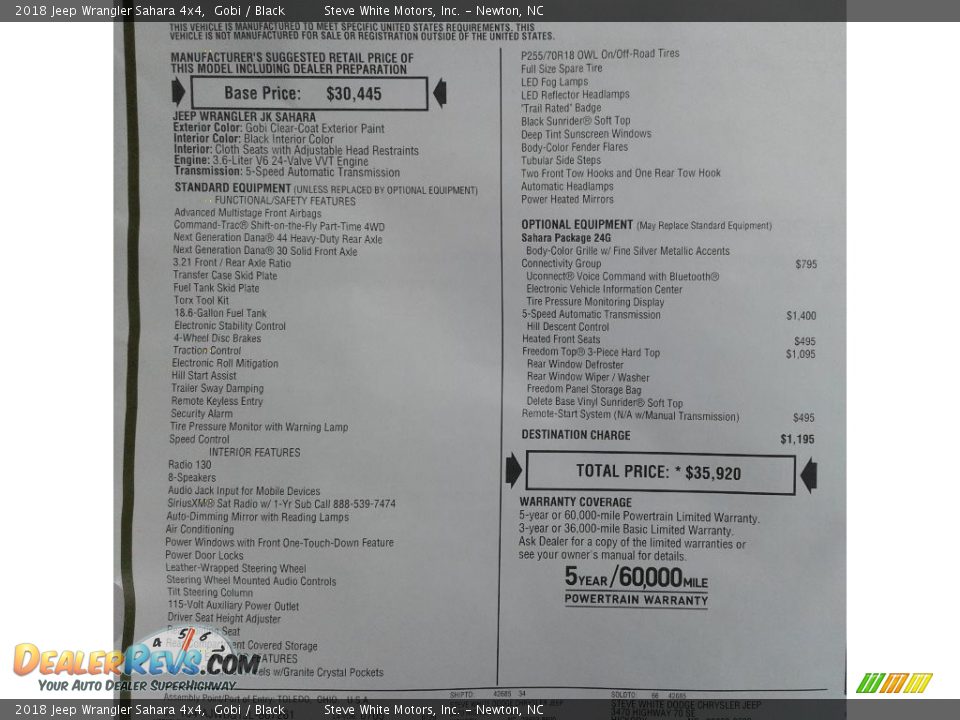 2018 Jeep Wrangler Sahara 4x4 Window Sticker Photo #26