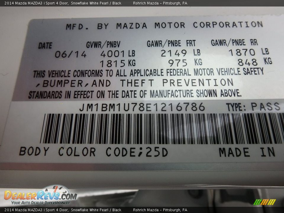 2014 Mazda MAZDA3 i Sport 4 Door Snowflake White Pearl / Black Photo #27