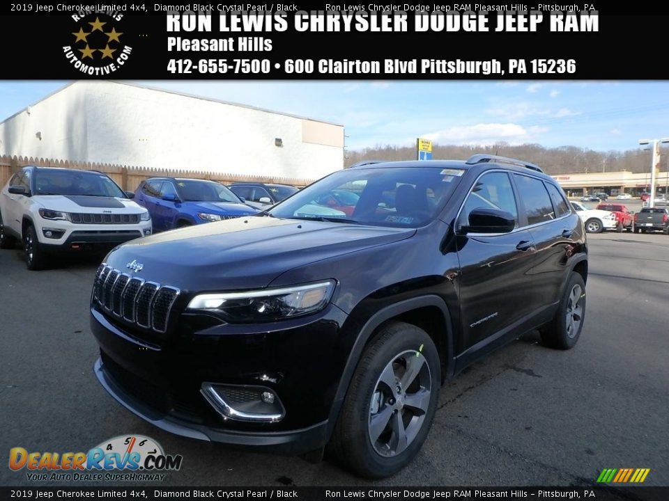 2019 Jeep Cherokee Limited 4x4 Diamond Black Crystal Pearl / Black Photo #1