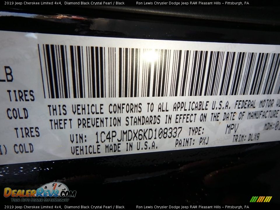 2019 Jeep Cherokee Limited 4x4 Diamond Black Crystal Pearl / Black Photo #14