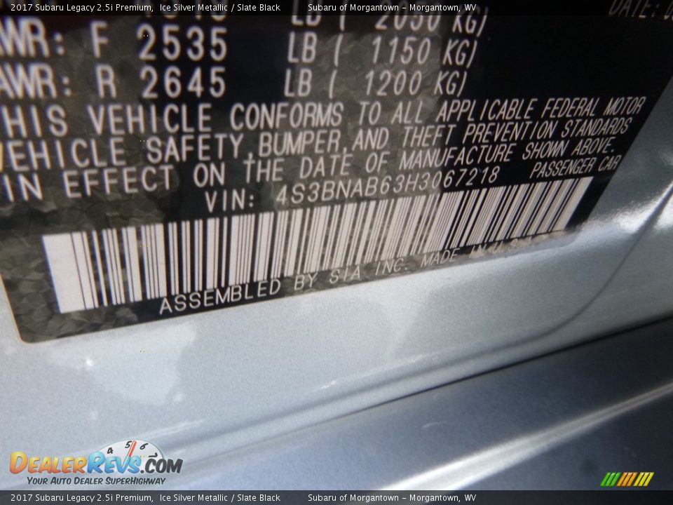 2017 Subaru Legacy 2.5i Premium Ice Silver Metallic / Slate Black Photo #13