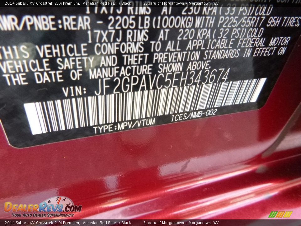 2014 Subaru XV Crosstrek 2.0i Premium Venetian Red Pearl / Black Photo #15