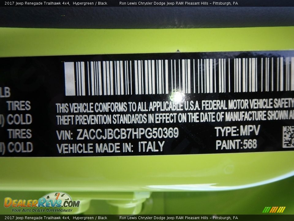 2017 Jeep Renegade Trailhawk 4x4 Hypergreen / Black Photo #14