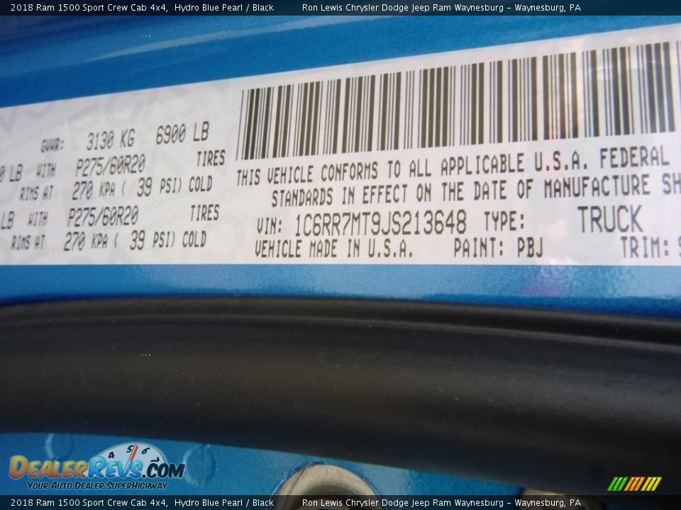 2018 Ram 1500 Sport Crew Cab 4x4 Hydro Blue Pearl / Black Photo #16